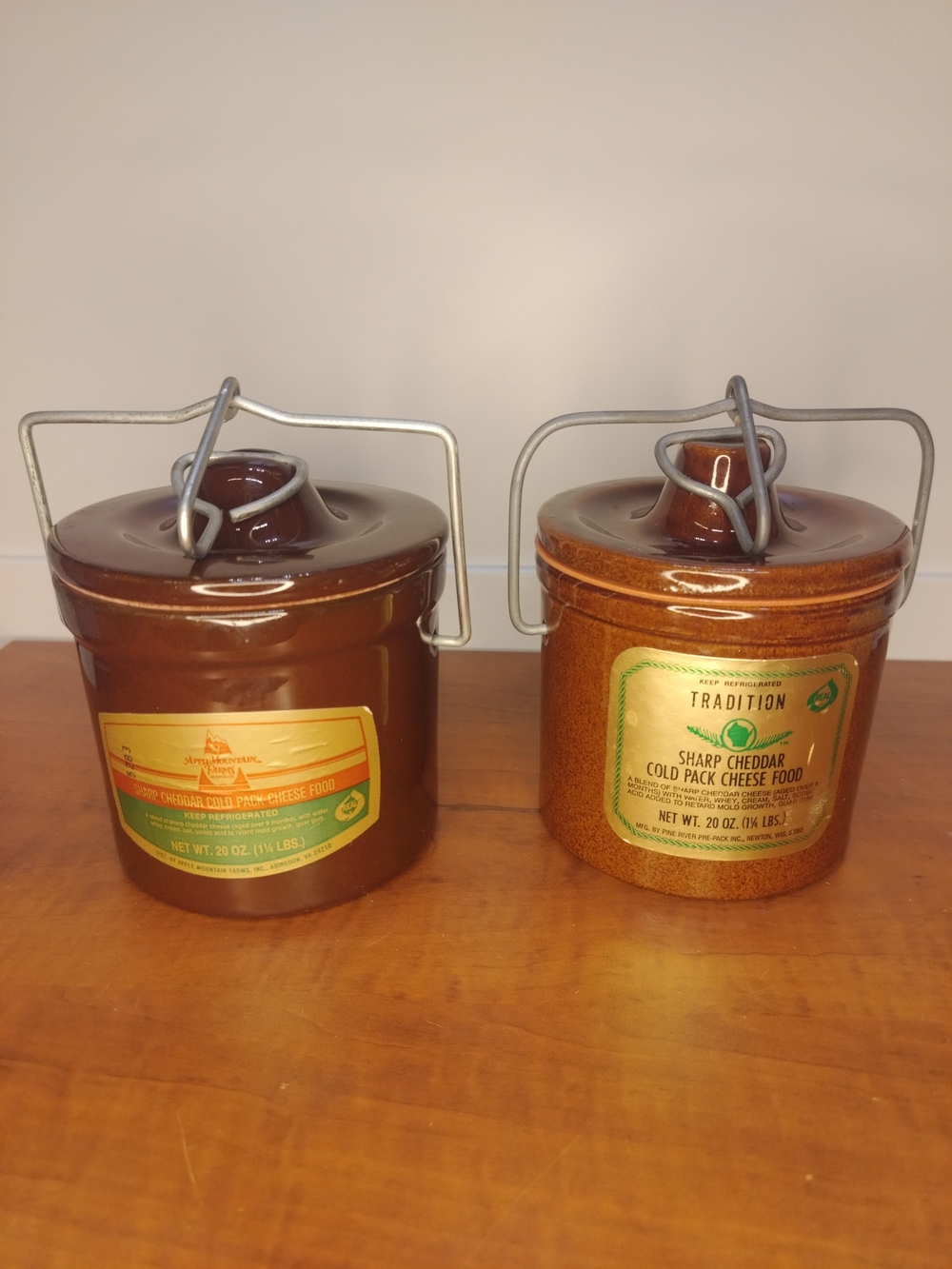 Vintage Brown Glazed Stoneware Cheese Crocks w/ Wire Bail Locking Lids & Gaskets